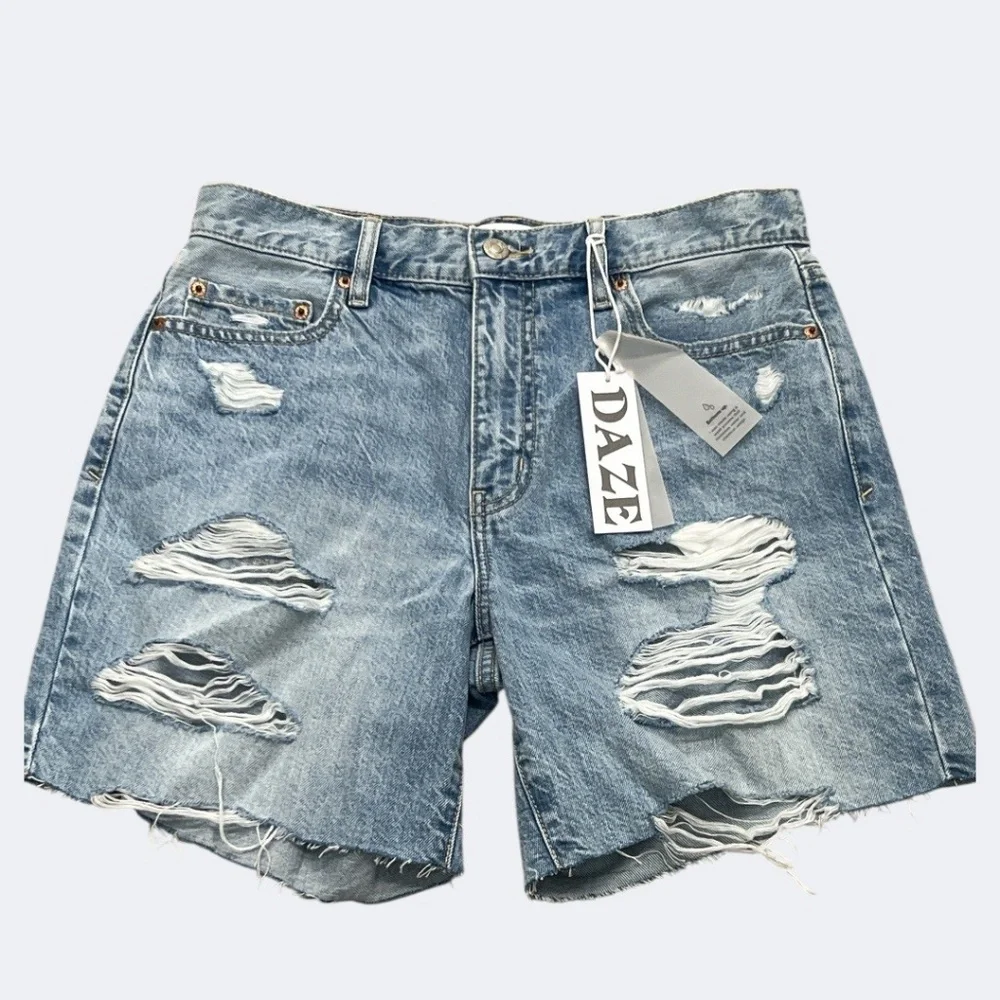 Daze Denim Shorts Women 26 Blue 1999 Slouch 90’s Ripped High Rise Cut Offs Retro